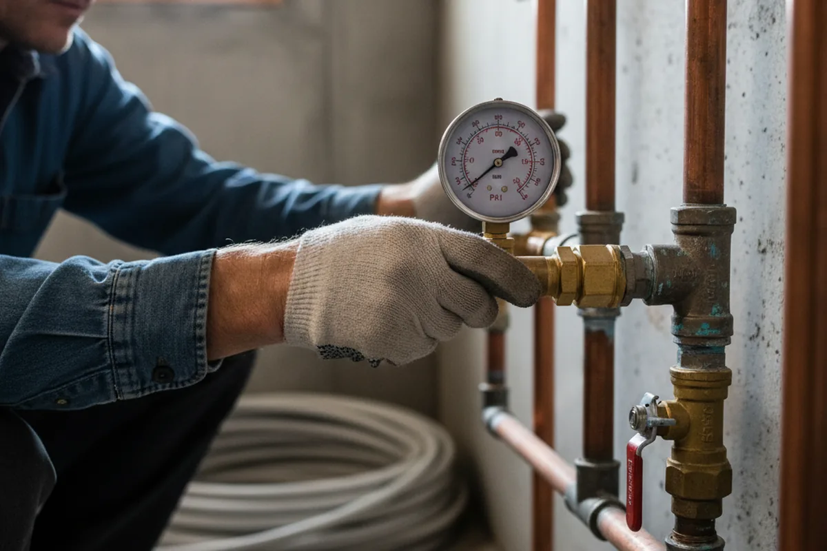 Pressure testing a repaired line during Water Line Repair in Wayne
